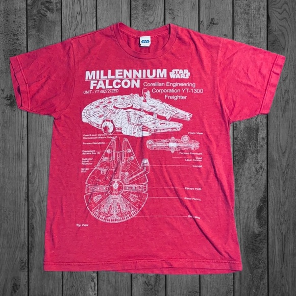 Star Wars Millennium Falcon Diagram Tee Shirt - Red - Men’s Medium